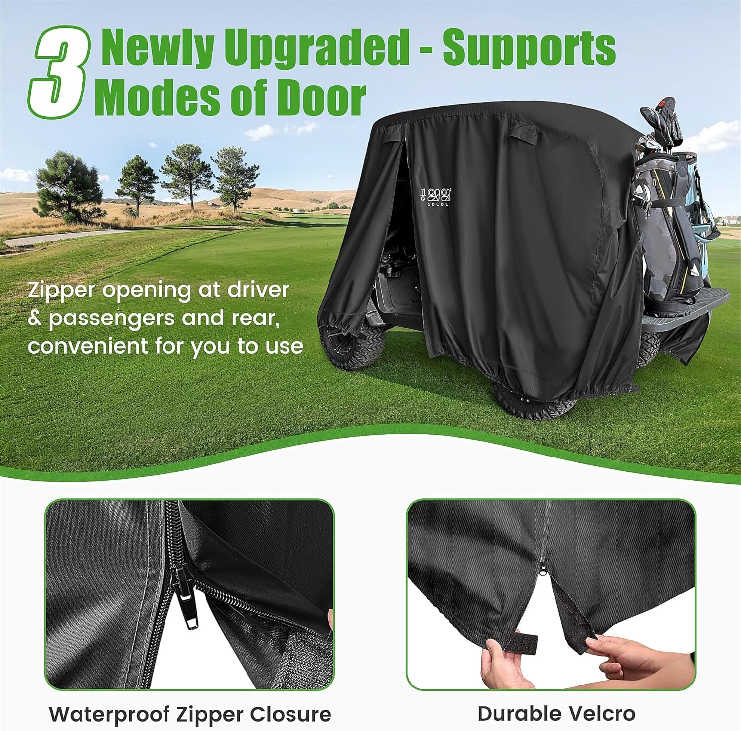 500D Waterproof Golf Cart Cover Universal Fits for Club Car, E-Z GO, Yamaha and Most Brand 4 Passenger All-Weather Polyester Full Cover with Three Zipper Doors