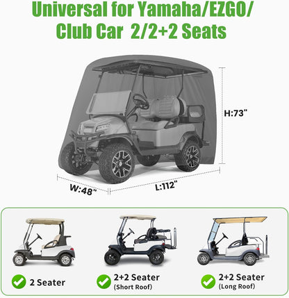 500D Waterproof Golf Cart Cover Universal Fits for Club Car, E-Z GO, Yamaha and Most Brand 4 Passenger All-Weather Polyester Full Cover with Three Zipper Doors