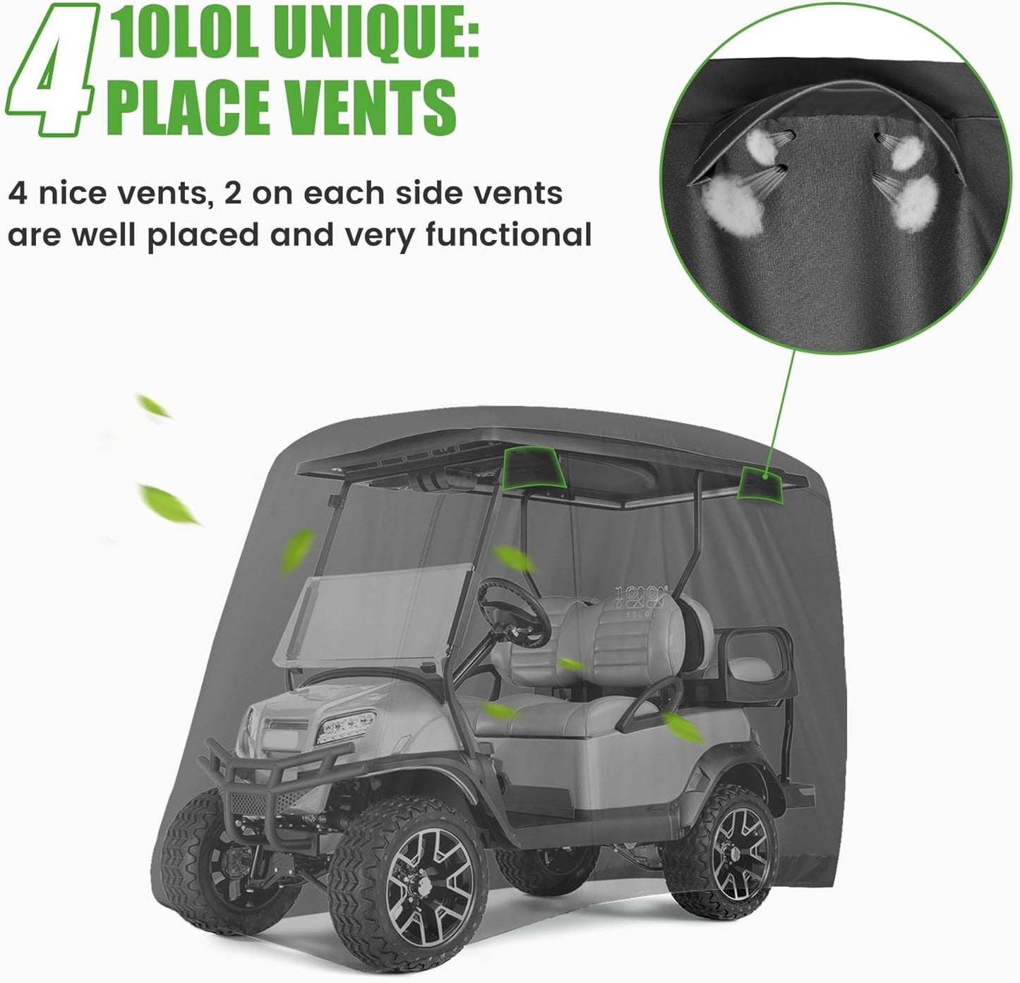 500D Waterproof Golf Cart Cover Universal Fits for Club Car, E-Z GO, Yamaha and Most Brand 4 Passenger All-Weather Polyester Full Cover with Three Zipper Doors